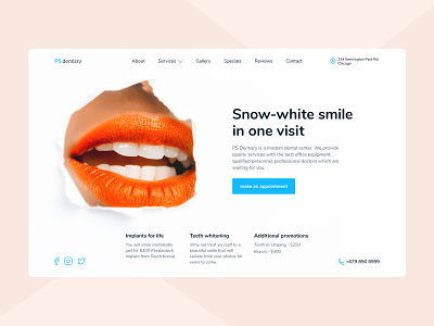 First screen for dentisry dentistry design figma first screen smile snowwhite ui