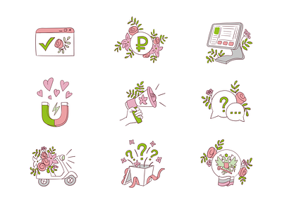 Icons flower shop flowers icons illustration vector