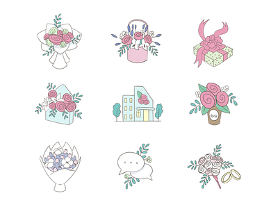Icons flower shop flowers graphic icons illustration vector