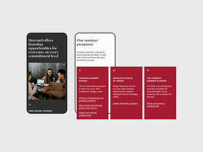 Harvard university — redesign concept. Mobiles