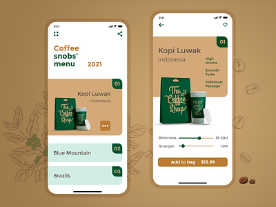 Coffee Menu app ui visual
