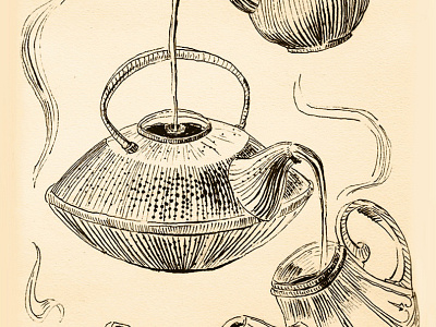 Tea time ink drawing blackandwhite ink ink drawing retro tea