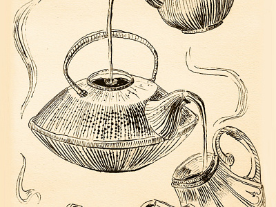 Tea time ink drawing