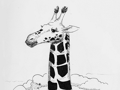 Giraffe in the clouds animal illustration giraffe illustraion ink drawing traditional art