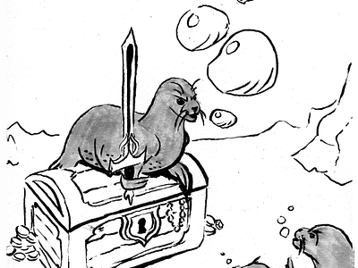 Long sword underwater animal art cartoon character fairytale illustraion ink inktober stylized traditional art