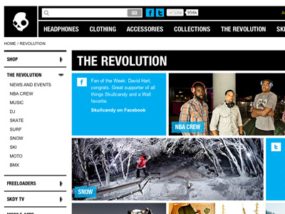 Skullcandy Revolution facebook header menu navigation nba revolution skullcandy twitter