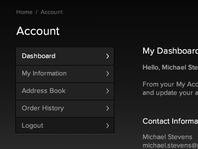 Account Styling account breadcrumb dashboard ecommerce menu