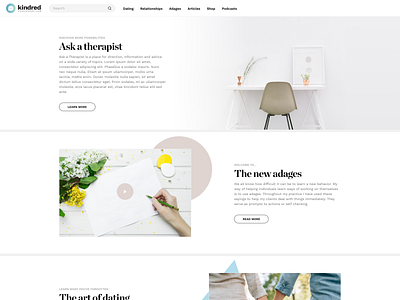 The Kindred Conversation Desktop shapes spring therapy website