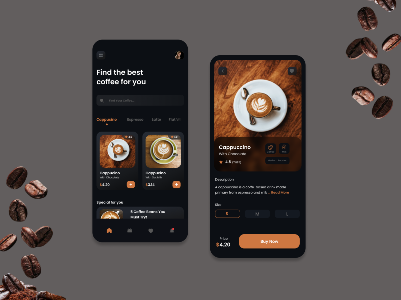 Coffee Shop App (Dark Mode) by Rosalina on Dribbble