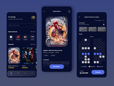 Booking Ticket Movie - Mobile 3d animation app blue branding design graphic design logo mobile motion graphics movie spiderman ticket traveller ui ux venom weekend