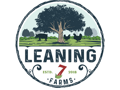 Leaning 7 Farms Logo animal logo artwork branding chicken logo design emblem logo farm illustration meat pork vector vintage logo