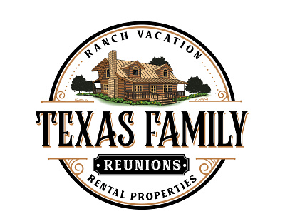 Texas Family Reunions Logo artwork cabin classic emblem logo farm illustration ranch vacations vintage logo