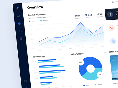 Shelab - Social Media Analytic Dashboard analytic analyze bar blue chart clean clean dashboard dashboard design flat minimal modern neat social media social media analytic ui