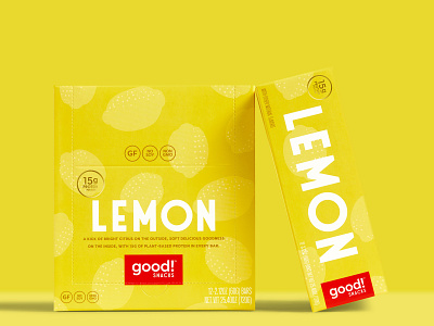 Good! Snacks Protein Bar Branding & Packaging Design box brand identity brand strategy brand system branding consumer packaged goods cpg creative director food food packaging graphic design lemon logo design packaging design protein bar