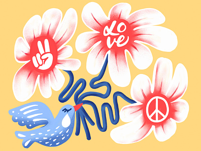 Peace and Love design digital illustration flowers graphic design illustration peace peace dove procreate
