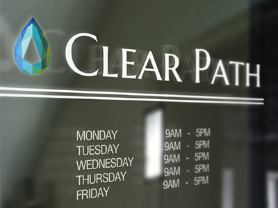 Clear Path Formula mockup window signage