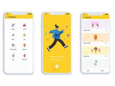 ice cream app ui screens