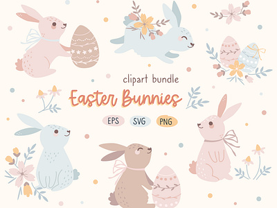 Easter bunnies clipart bundle