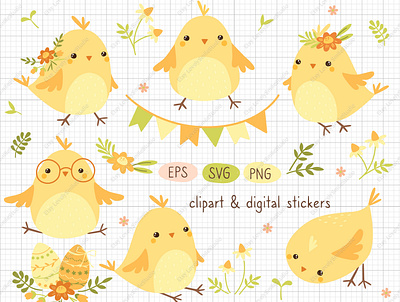 Easter chicks clipart bundle bird character chick child clipart cute easter illustration kids simple spring