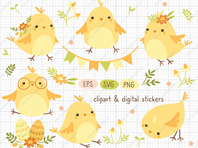 Easter chicks clipart bundle