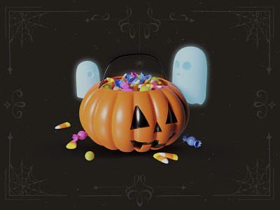 Spooky halloween pumpkin with candies 3d 3d art blender candy dribbble dribbbleweeklywarmup ghosts halloween illustration pumpkin render spooky