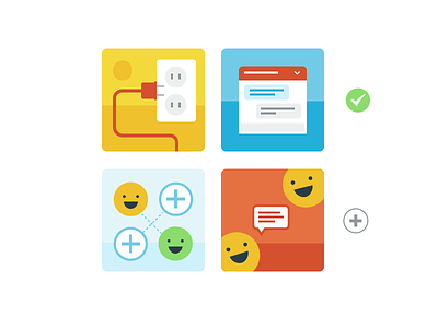 Set Up Guide Illustrations chat happy icons illustration plugs smile