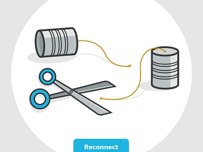 Reconnect illustration reconnect scissors string tin can