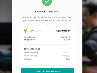 Renters Insurance Confirmation app confirmation insurance receipt ui ux website