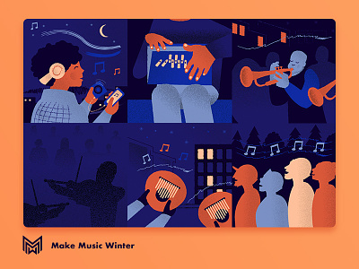 Make Music Winter festival headphones illustration music new york sing singer trumpet