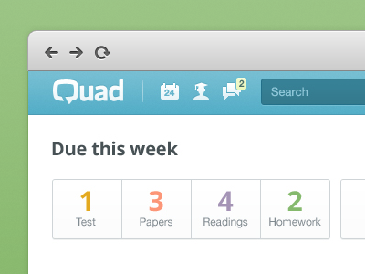 Quad Web App icon notifications search stats student ui ux web app