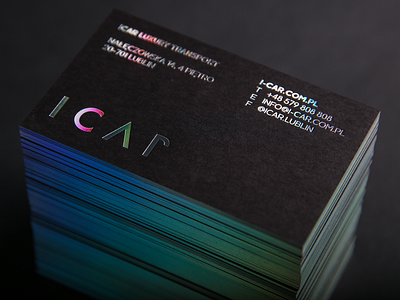 ICAR Business card black branding business businesscard card design edge foil foxtrot foxtrotstudio holographic hotstamping identity logo painting poland print silver studio typography