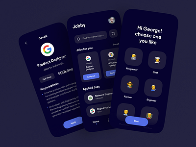 Jobby - Job App Exploration 💼 app card clean design job job app job application job board job listing job portal job search jobs mobile mobile app mobile app design mobile design mobile ui search ui ui design