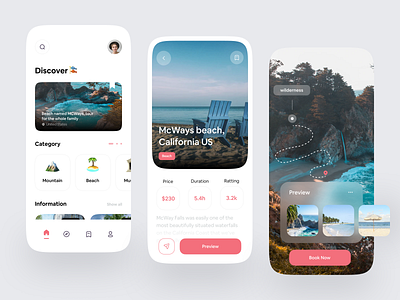 Travel app exploration 🎏 beach button card cards clean design designs mobile mobile app mobile app design mobile design mobile ui modern mountain travel travel app traveling travelling ui ui design