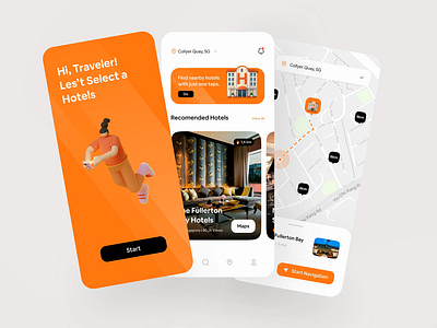 AR Hotel Finder Exploration 🏨 animated animation app ar app card clean hotel interaction interaction design interactive map mobile mobile app mobile design mobile ui orange principle ui ui design ux