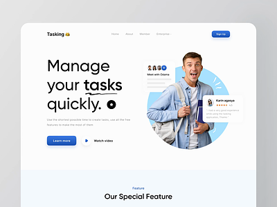 Tasking 👑 - Task Management Interaction after effect animation blue clean footer header interaction landing landing page principle project task to do to do list web website website design website interaction