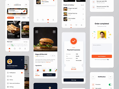 Foodama - Food delivery mobile app 🍔 animation app clean cooking courier delivery food food app food delivery food delivery app foodie kit mobile mobile animation mobile app order restaurant restaurant app shipping ui kit