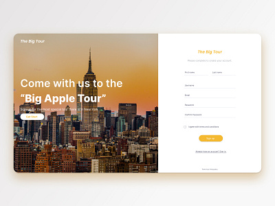 Big Apple Tour app design minimal mobile registration sign up typography ui ux ux design web design website website concept
