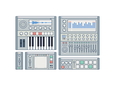 Everything Electric Studio drumcomputer flat icon illustration instrument mixer synthesizer vector vintage