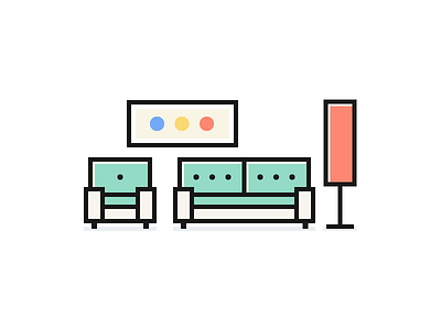 Simple Furniture couch flat icon iconography icons illustration light living room outlines vector