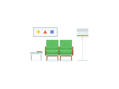 Have A Seat desk flat icon iconography icons illustration lamp room seat ui vector