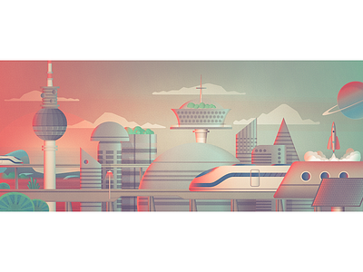 Frontpage Illustration city future icon iconography icons illustration planet rocket