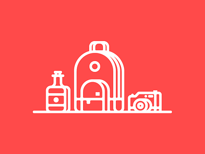 Backpacker backback bottle camera iconography icons iconset illustration whiskey