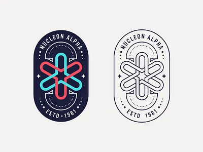 Nucleon Alpha atom badge icon iconography icons illustration logo mark nuclear