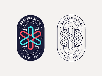 Nucleon Alpha atom badge icon iconography icons illustration logo mark nuclear