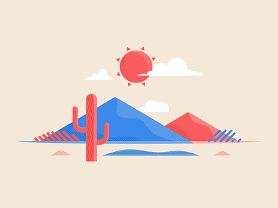 #vectober - 3 - Desert cactus clouds desert iconography illustration mountain sun vectober