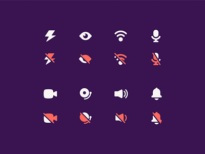 airtime iconography 2019 - on/off camera flash icon set iconography icons iconset illustraion mark microphone notification on off signal symbol toggle