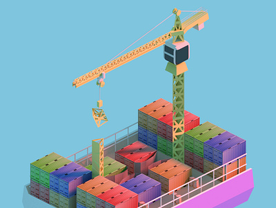 Cargo Ship with Containers and Crane design isometric simple sketch