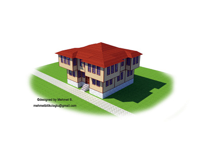 Historical Turkish House 2 building design isometric simple sketch