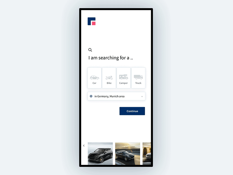 Car search app car cards filters interaction search ui