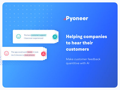 Pyoneer Customer Feedback Analytics ai analytics feedback integrations logo messages nlp rebranding
